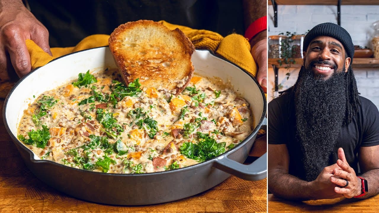 One Pot Creamy Lentils and Sweet Potatoes